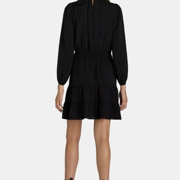 Nine. Eight Dresses & Skirts - Nine. Eight New York Black Tie Neck Smocked Waist Tiered Mini Dress Medium